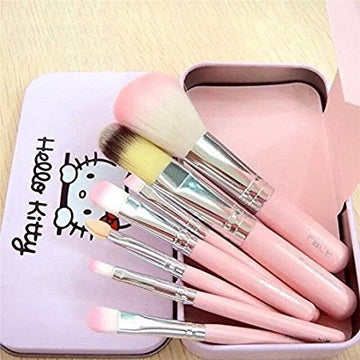 Hello Kitty Set of 7 Pieces Complete Makeup Mini Brush Kit with a Storage Box