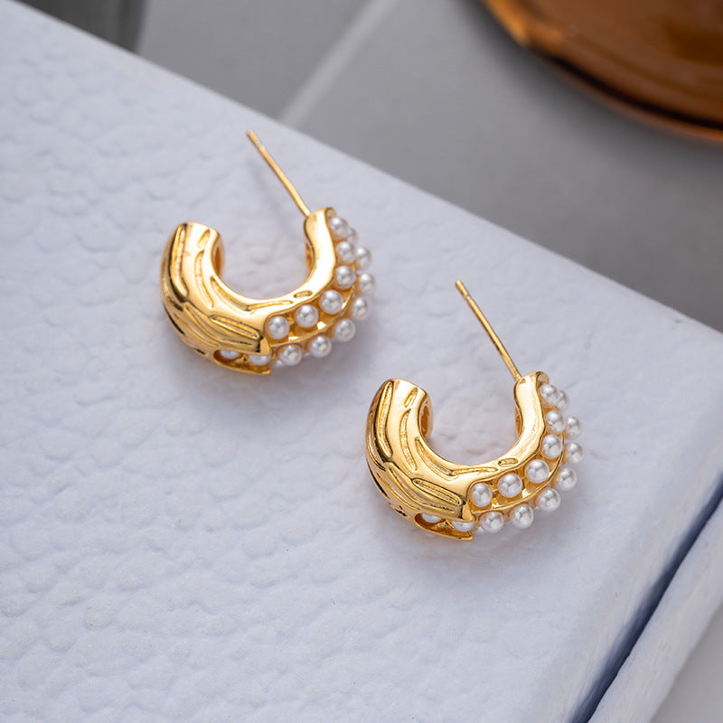 ZJX-169 Pearl Bali – Elegant Korean Style Earrings-Golden