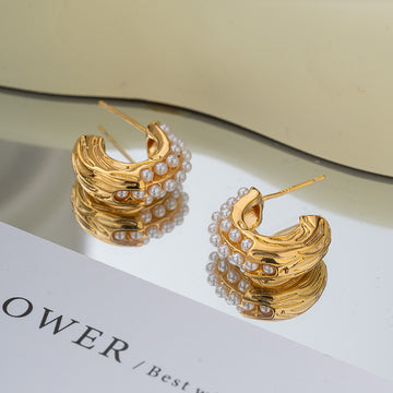 ZJX-169 Pearl Bali – Elegant Korean Style Earrings-Golden